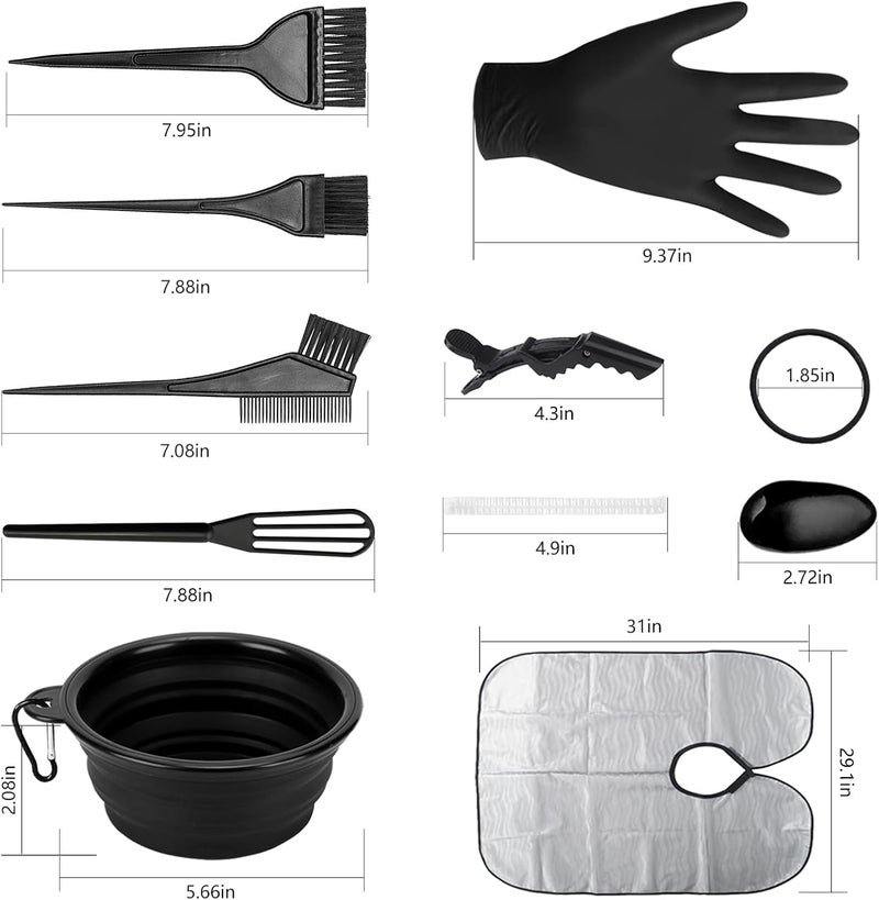 DINTSTYLE 28 Pcs Hair Dye Coloring Kit,Hair Dye Tools for DIY Salon.Hair Dye Brush and Bowl Set, with Dye Brush/Ear Cover/Gloves/Comb/Hairpin/Hair Coloring Cape(Black) - Image 2